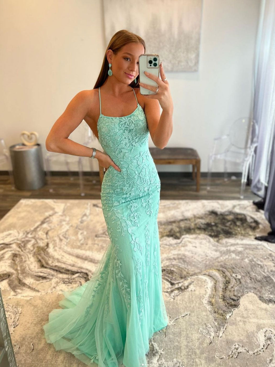 Green tulle lace mermaid long prom ...